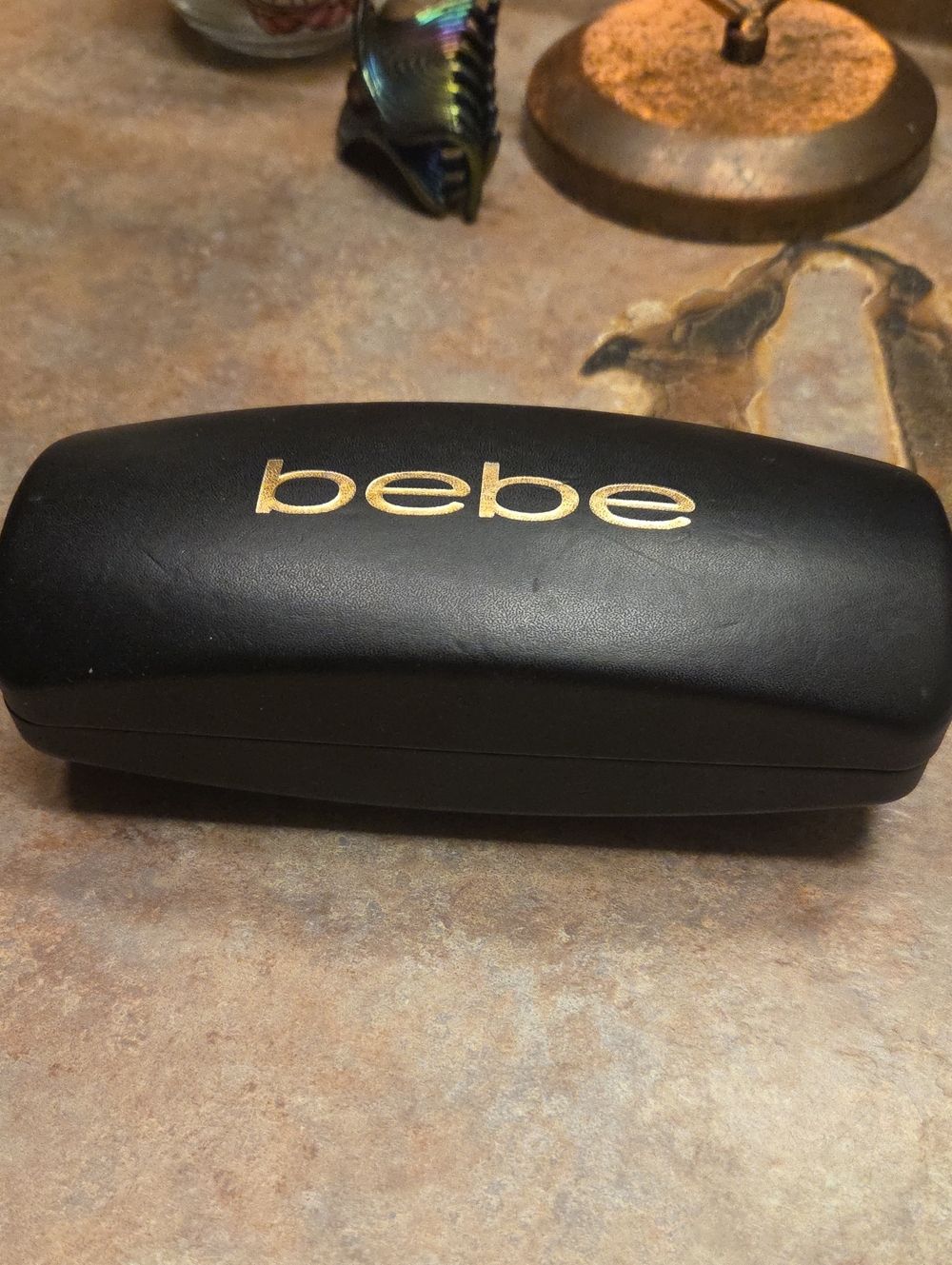 bebe Black Sunglasses Case with Gold Logo Emboss